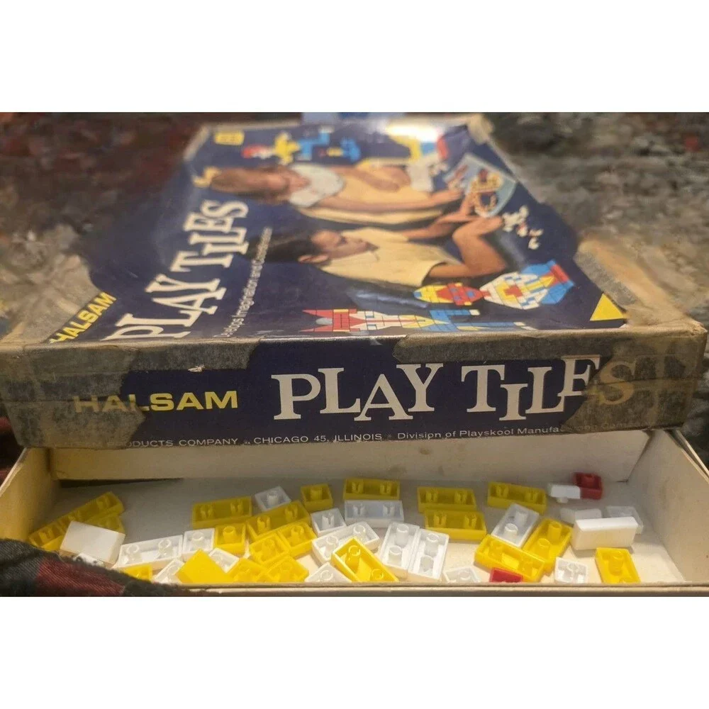 Vintage Halsam Pegboard Playtiles Set w/box (Missing Few Color Tiles & Poster)